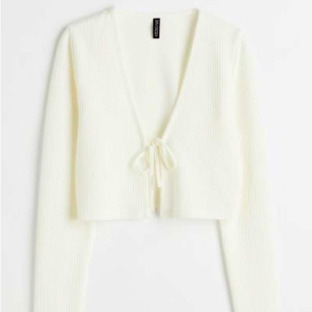 H&M white long sleeve tie cardigan